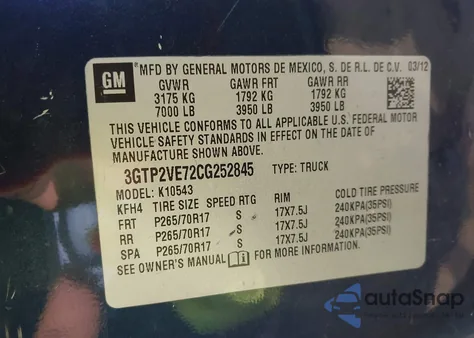 2012 GMC Sierra 1500 Sle z USA, uszkodzony, nr VIN 3GTP2VE72CG252845